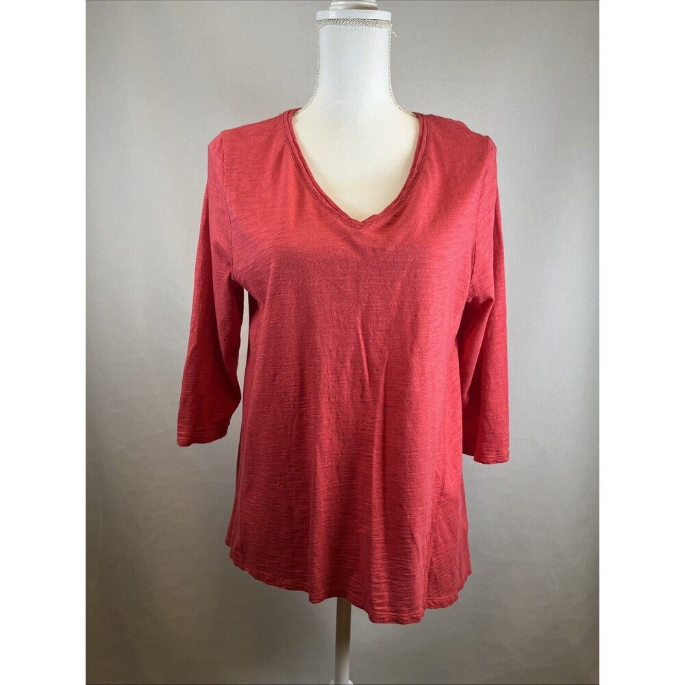 Chico's The Ultimate Tee 3/4 Sleeve V-Neck Coral Red Knit Top 1 S